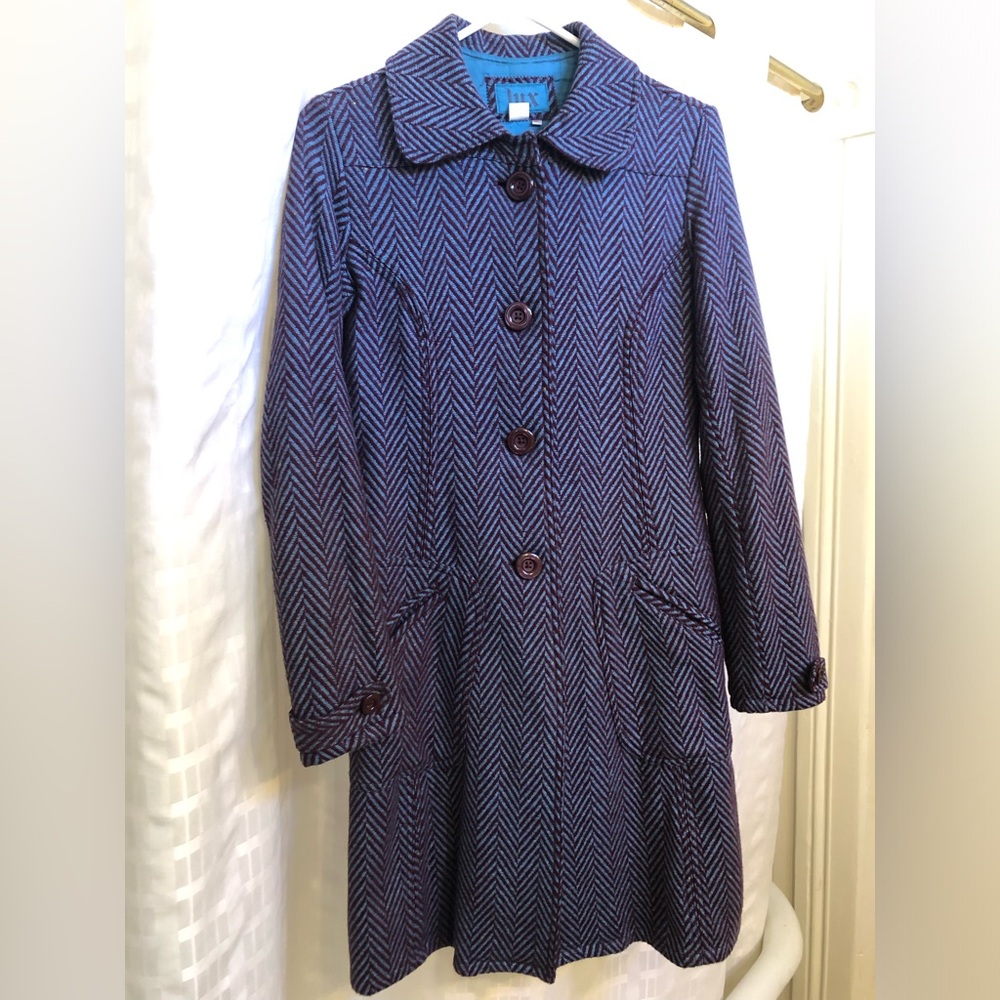 Women’s Vintage Lux for Urban Outfitters Teal and Maroon Herringbone Wool Coat